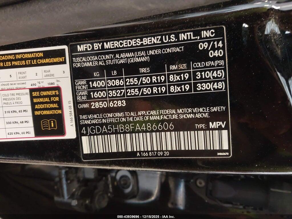 4JGDA5HB8FA486606 2015 MERCEDES-BENZ ML 350 photo no. 9