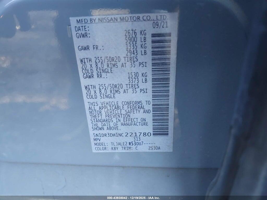 5N1DR3DH1NC221780 2022 NISSAN PATHFINDER photo no. 9