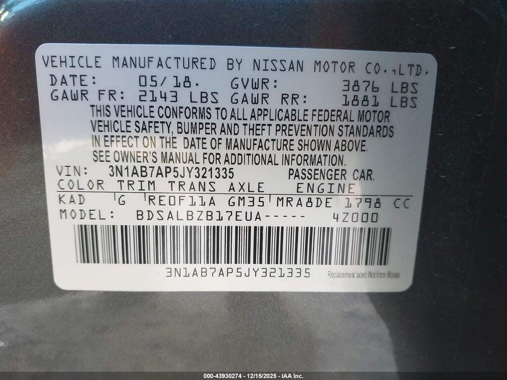 3N1AB7AP5JY321335 2018 NISSAN SENTRA photo no. 9