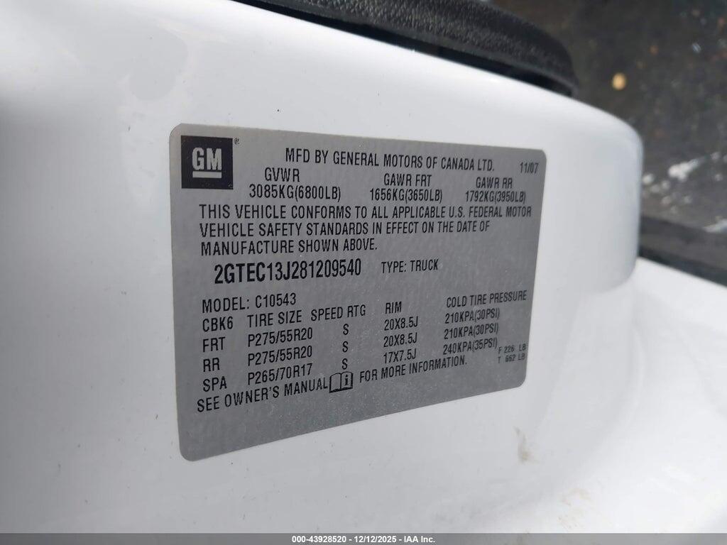 2GTEC13J281209540 2008 GMC SIERRA 1500 photo no. 9