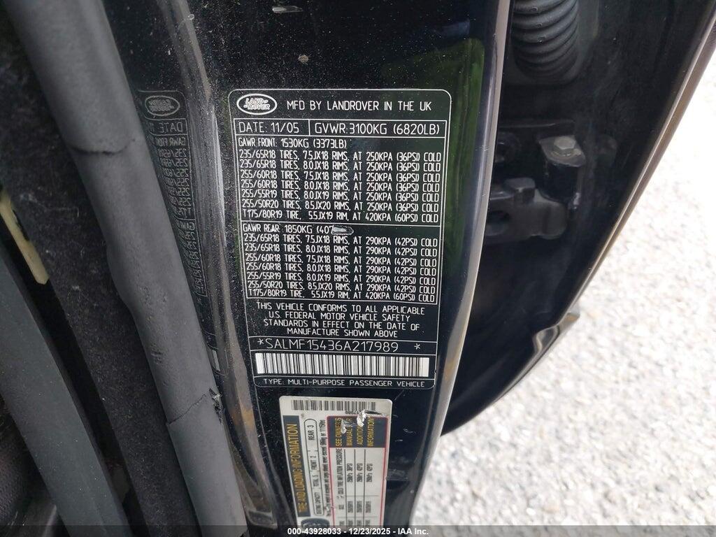 SALMF15436A217989 2006 LAND ROVER RANGE ROVER photo no. 9