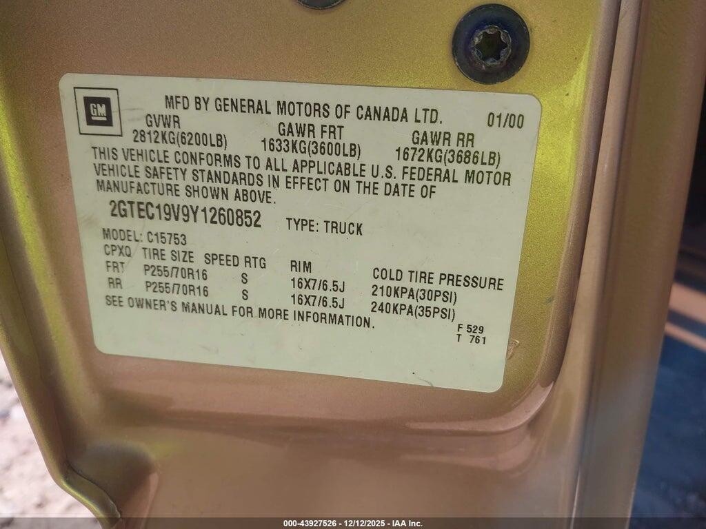 2GTEC19V9Y1260852 2000 GMC SIERRA 1500 photo no. 9