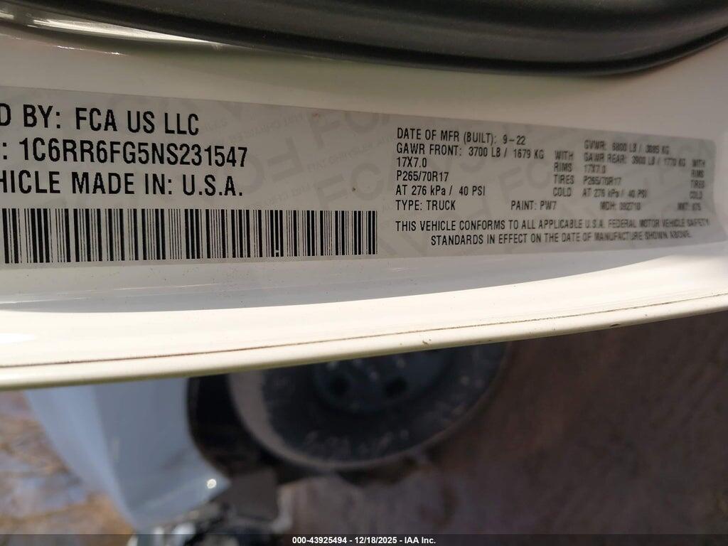 1C6RR6FG5NS231547 2022 RAM 1500 CLASSIC photo no. 9