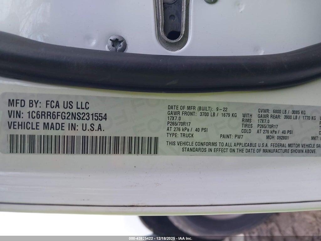 1C6RR6FG2NS231554 2022 RAM 1500 CLASSIC photo no. 9