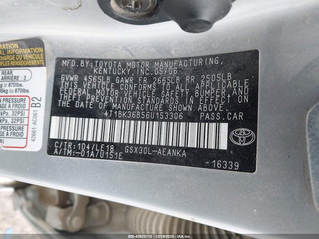4T1BK36B56U153306 2006 TOYOTA AVALON photo no. 9