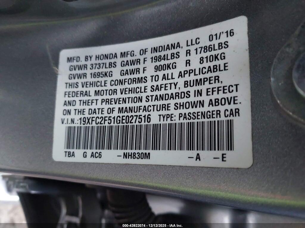 19XFC2F51GE027516 2016 HONDA CIVIC photo no. 9