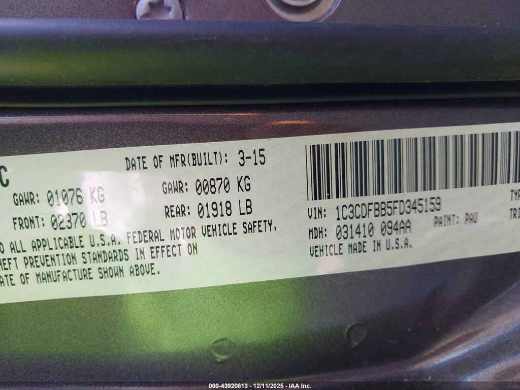 1C3CDFBB5FD345159 2015 DODGE DART photo no. 9