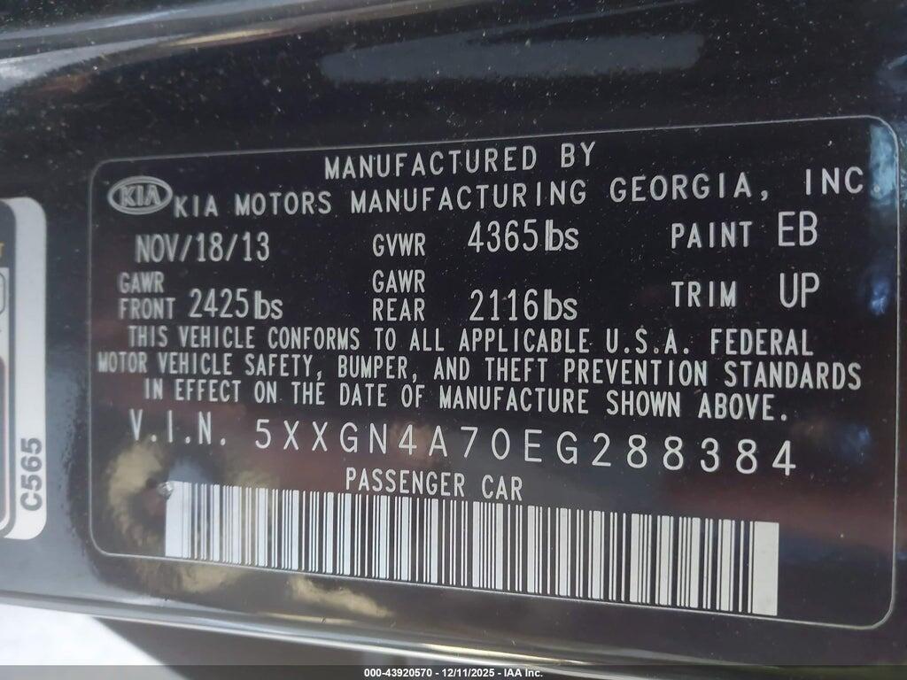 5XXGN4A70EG288384 2014 KIA OPTIMA photo no. 9