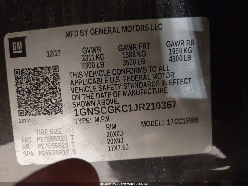 1GNSCGKC1JR210367 2018 CHEVROLET SUBURBAN photo no. 9