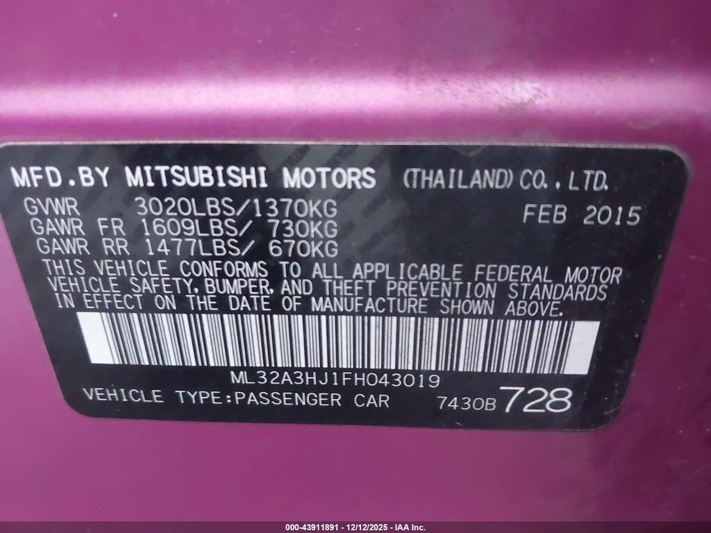 ML32A3HJ1FH043019 2015 MITSUBISHI MIRAGE photo no. 9