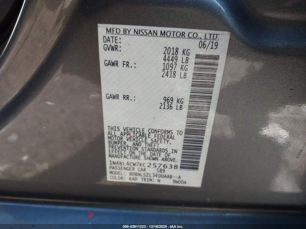 1N4BL4CW7KC257638 2019 NISSAN ALTIMA photo no. 9