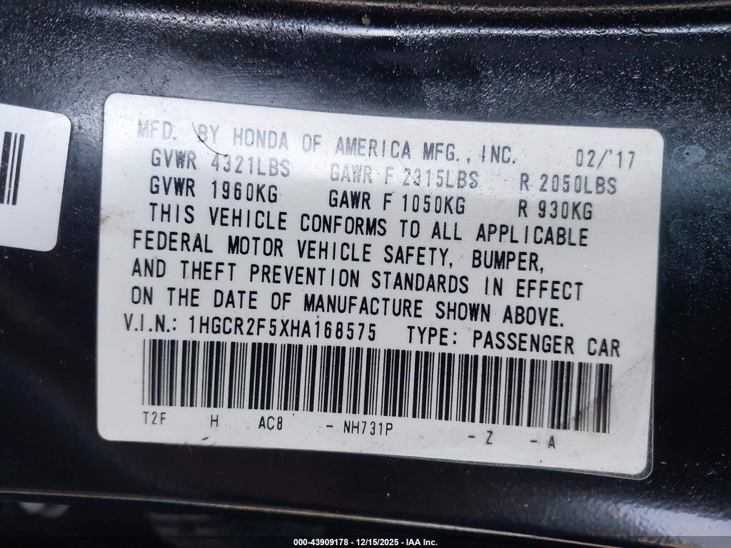 1HGCR2F5XHA168575 2017 HONDA ACCORD photo no. 9