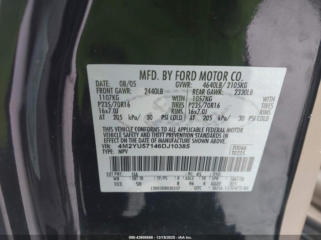 4M2YU57146DJ10385 2006 MERCURY MARINER photo no. 9