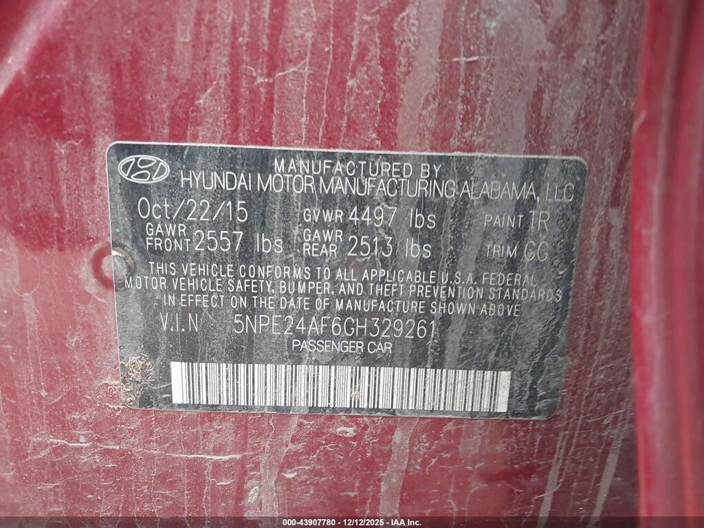 5NPE24AF6GH329261 2016 HYUNDAI SONATA photo no. 9