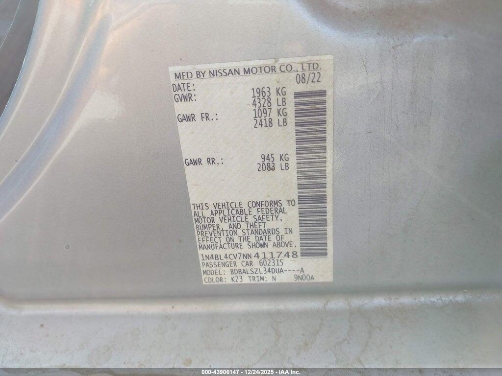 1N4BL4CV7NN411748 2022 NISSAN ALTIMA photo no. 9