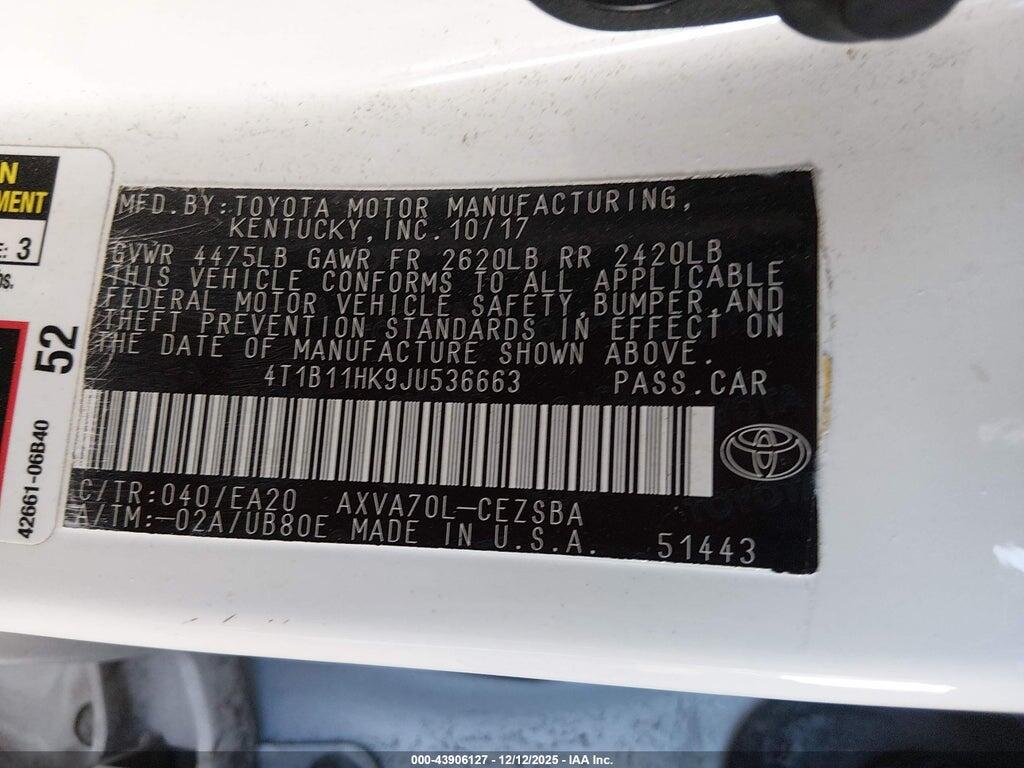 4T1B11HK9JU536663 2018 TOYOTA CAMRY photo no. 9