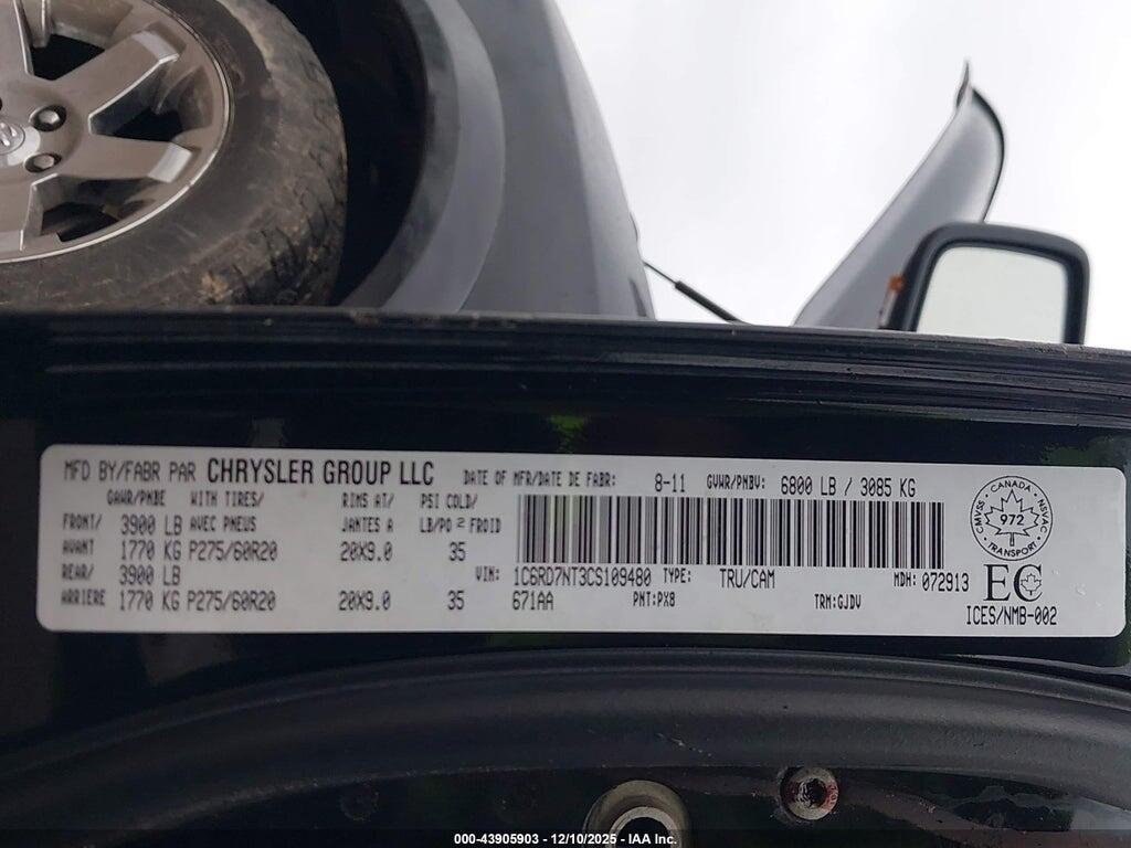 1C6RD7NT3CS109480 2012 RAM 1500 photo no. 9
