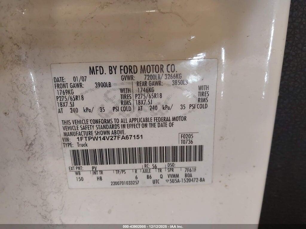 1FTPW14V27FA67151 2007 FORD F-150 photo no. 9