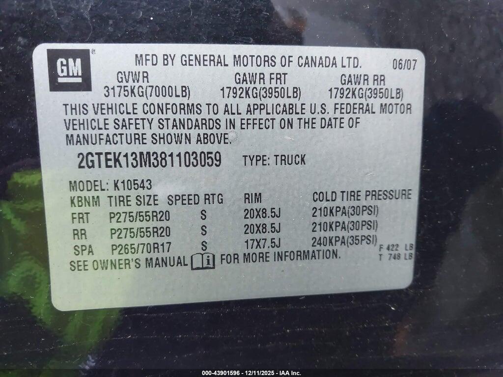 2GTEK13M381103059 2008 GMC SIERRA 1500 photo no. 9