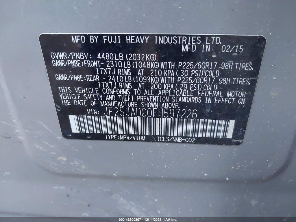 JF2SJADC0FH597226 2015 SUBARU FORESTER photo no. 9