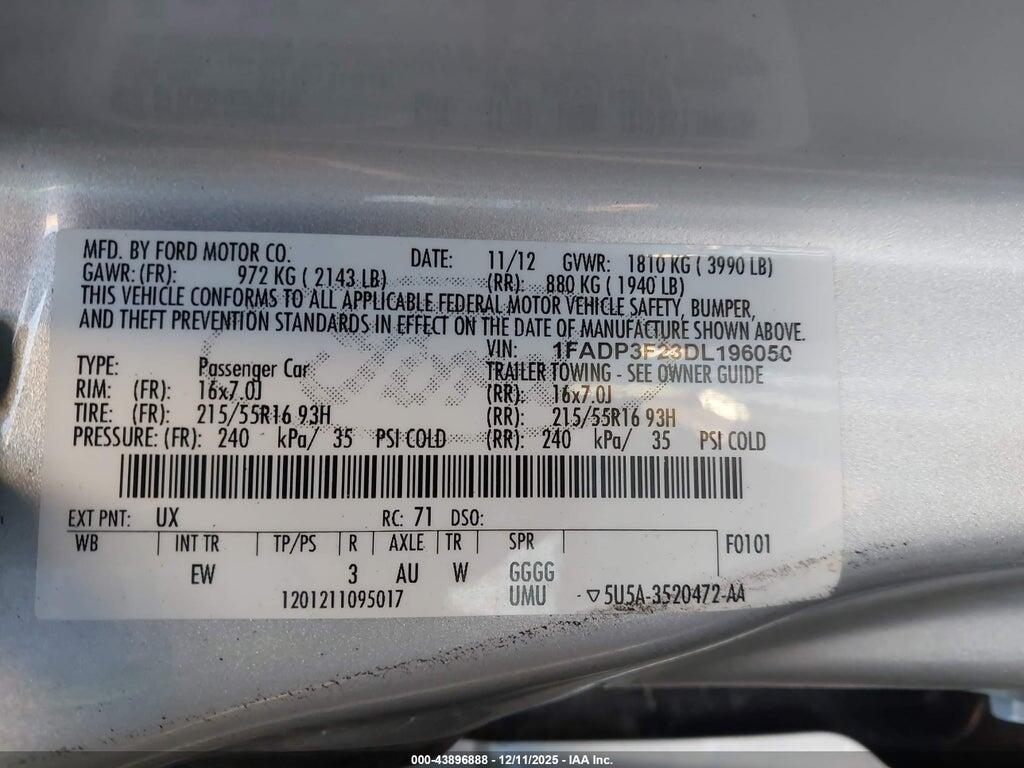 1FADP3F23DL196050 2013 FORD FOCUS photo no. 9