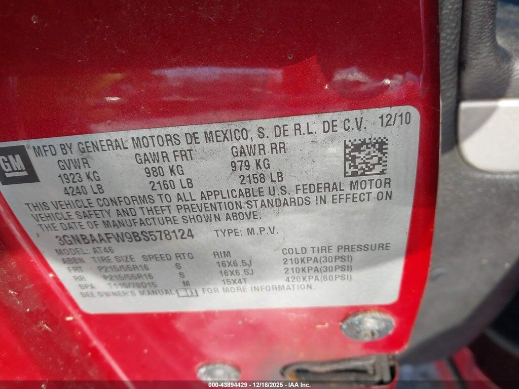 3GNBAAFW9BS578124 2011 CHEVROLET HHR photo no. 9