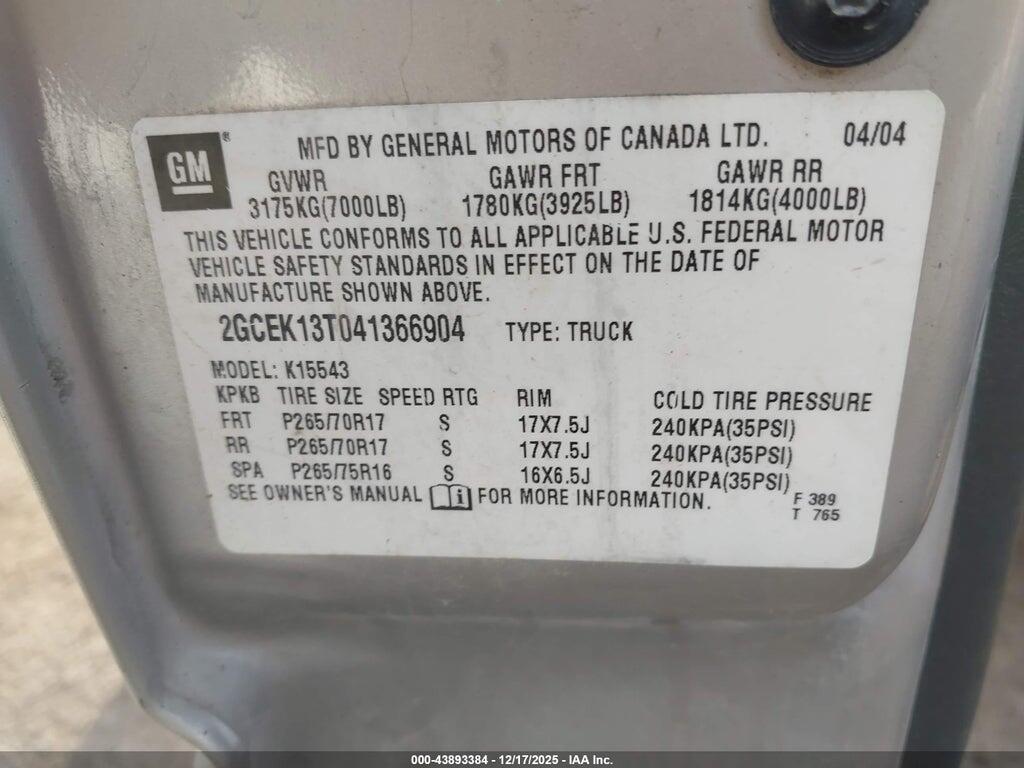 2GCEK13T041366904 2004 CHEVROLET SILVERADO 1500 photo no. 9