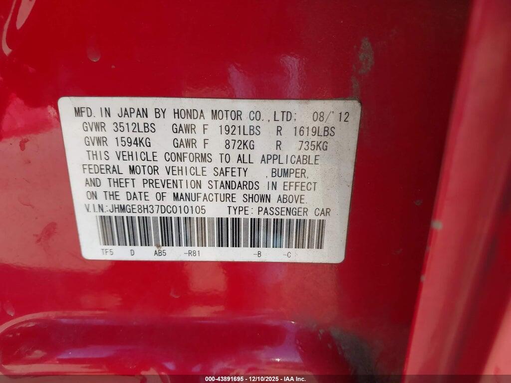 JHMGE8H37DC010105 2013 HONDA FIT photo no. 9