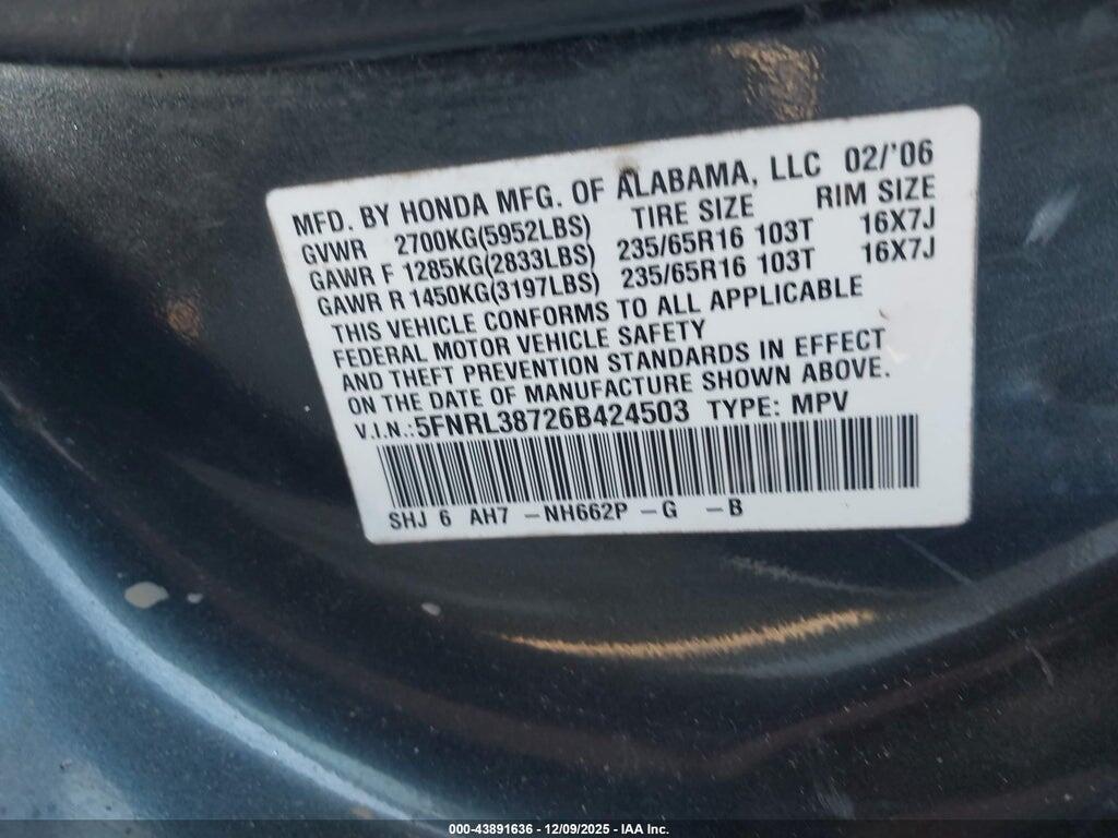 5FNRL38726B424503 2006 HONDA ODYSSEY photo no. 9