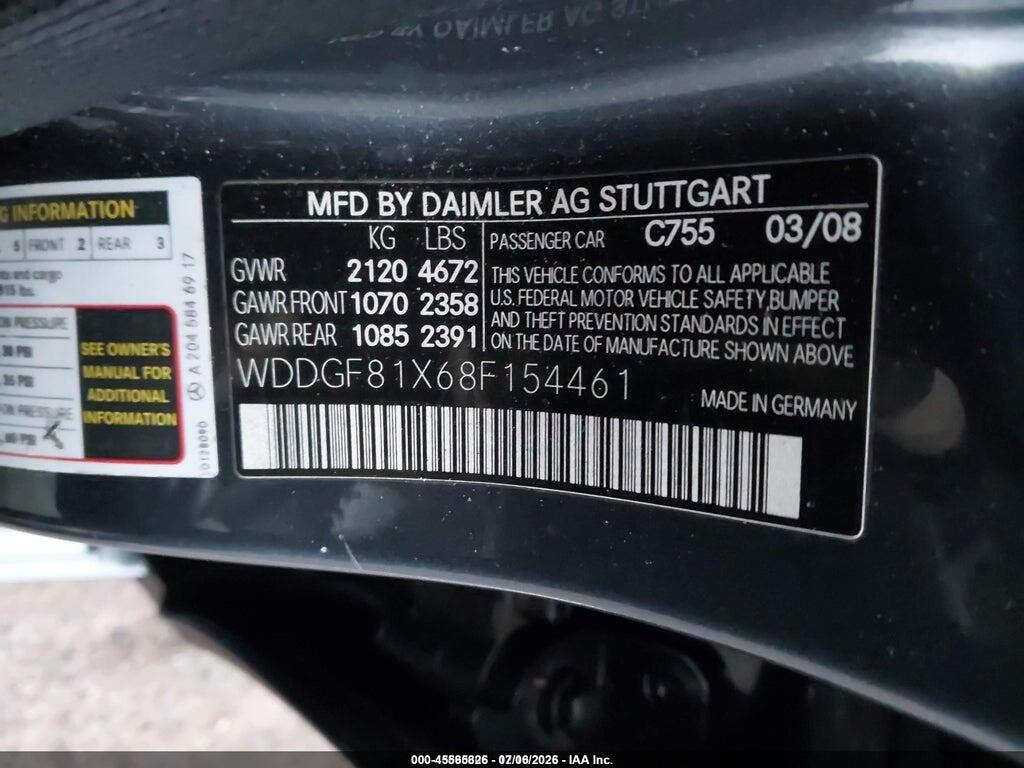 WDDGF81X68F154461 2008 MERCEDES-BENZ C 300 photo no. 9