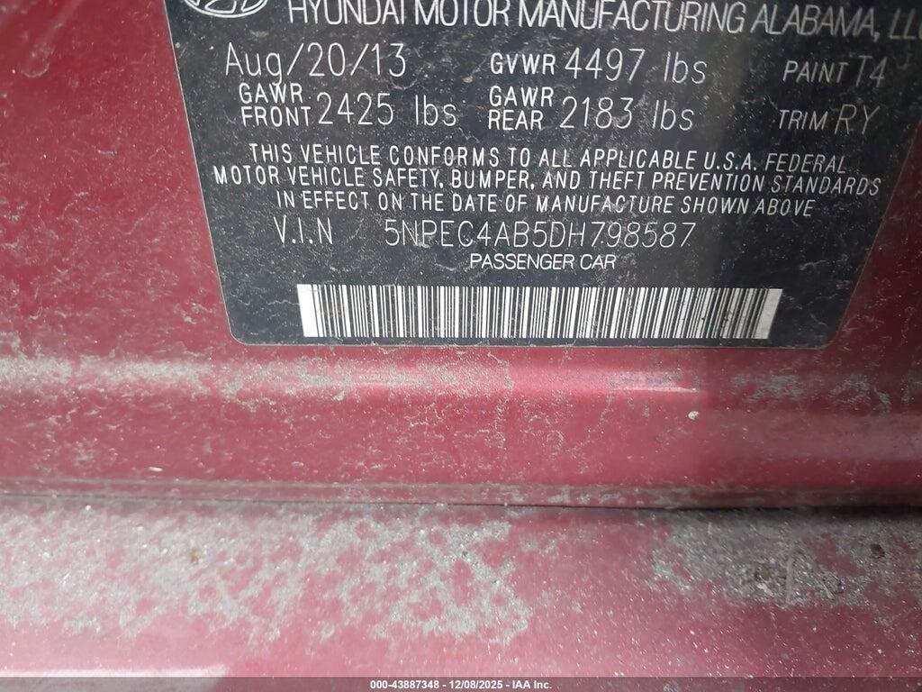 5NPEC4AB5DH798587 2013 HYUNDAI SONATA photo no. 9