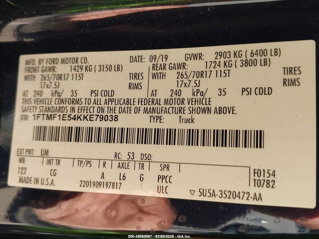1FTMF1E54KKE79038 2019 FORD F-150 photo no. 9