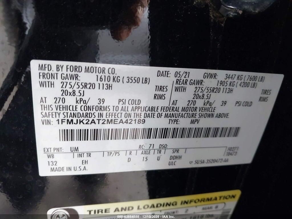 1FMJK2AT2MEA42189 2021 FORD EXPEDITION photo no. 9