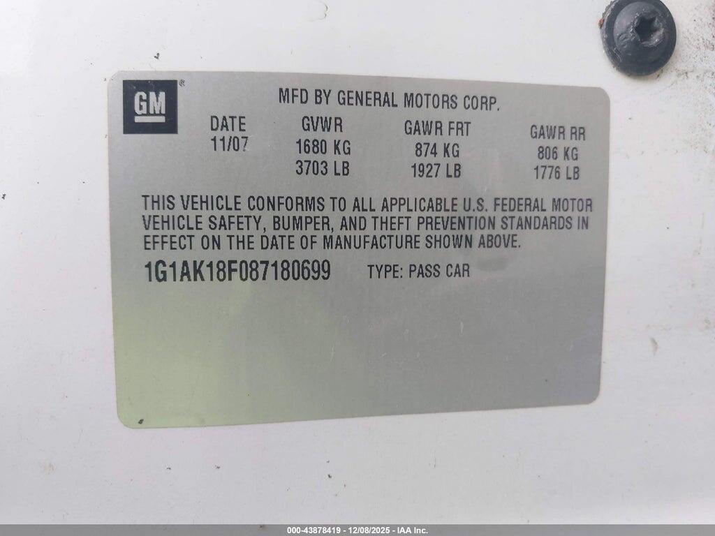 1G1AK18F087180699 2008 CHEVROLET COBALT photo no. 9