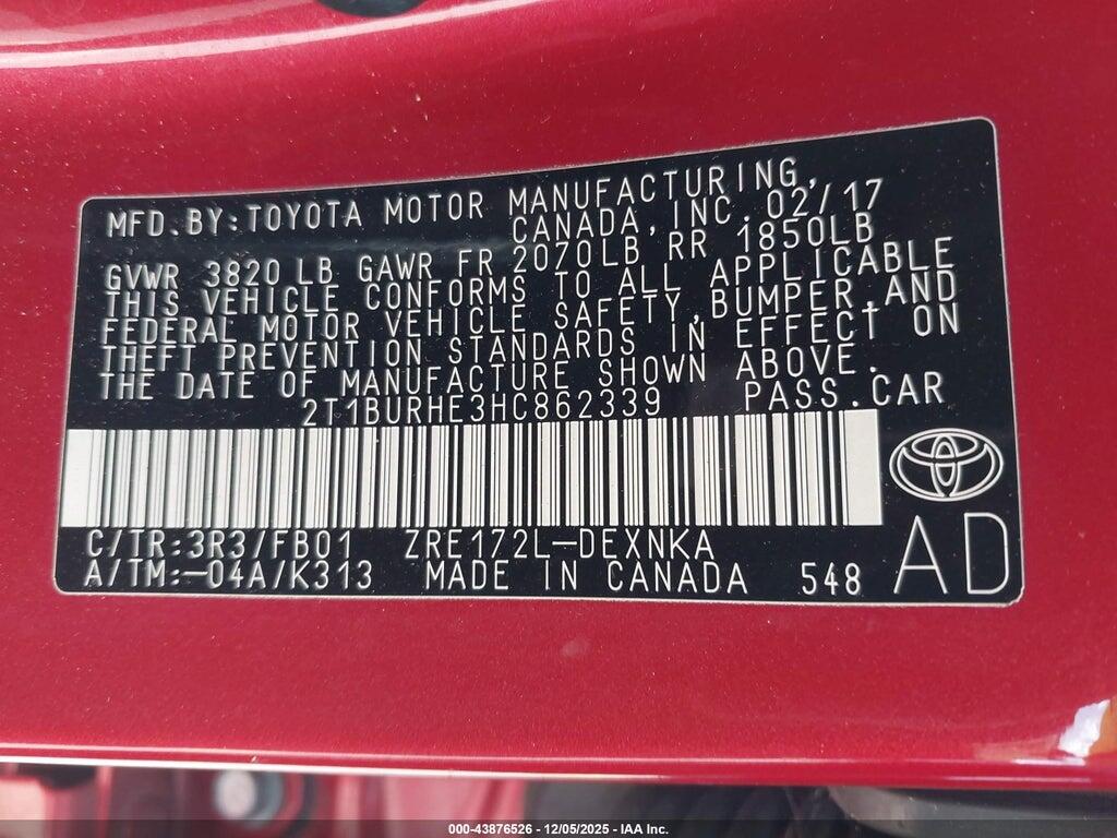 2T1BURHE3HC862339 2017 TOYOTA COROLLA photo no. 9