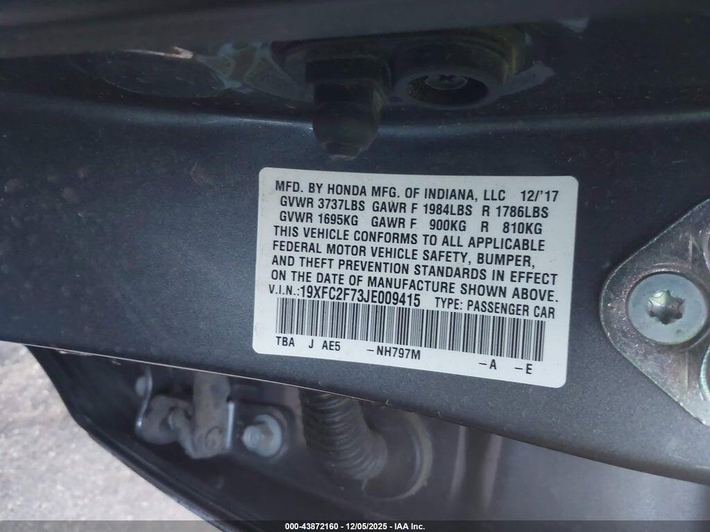 19XFC2F73JE009415 2018 HONDA CIVIC photo no. 9