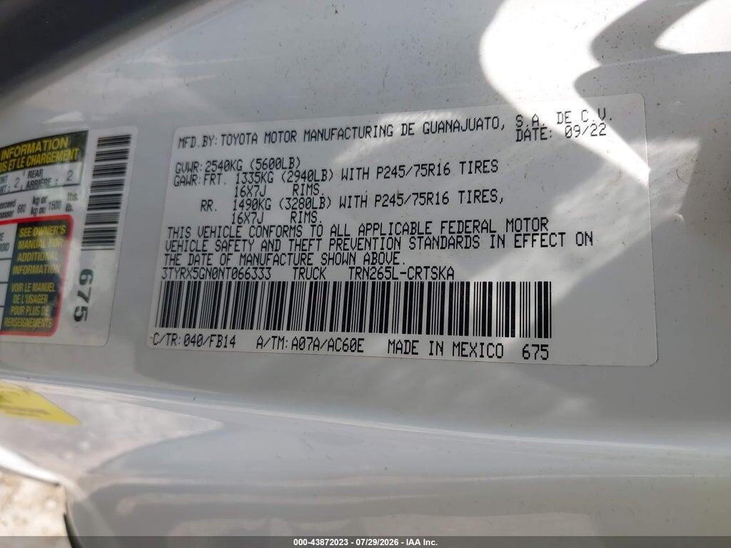 3TYRX5GN0NT066333 2022 TOYOTA TACOMA photo no. 9