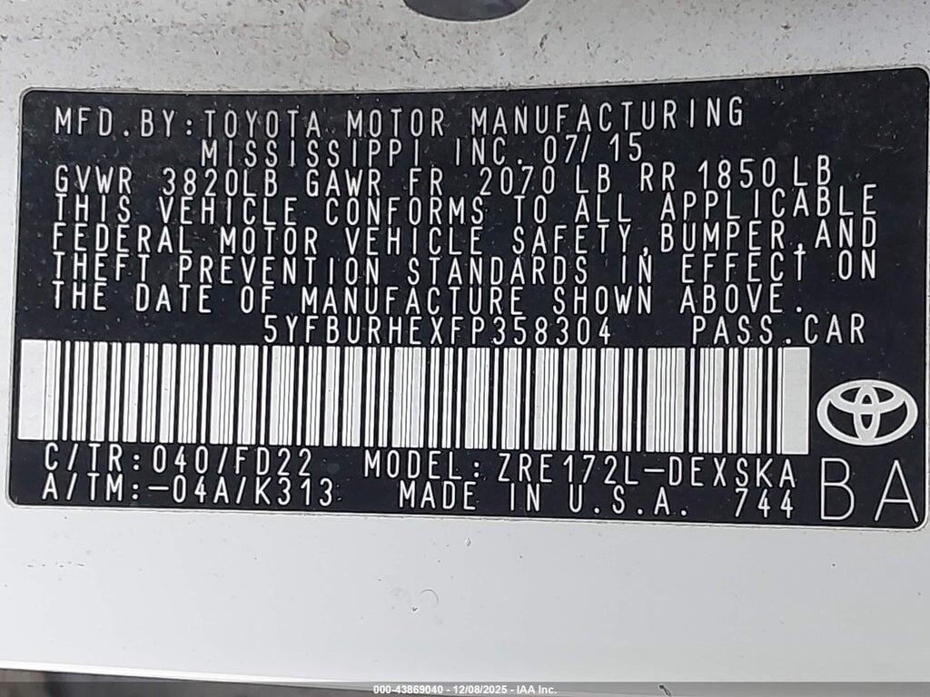 5YFBURHEXFP358304 2015 TOYOTA COROLLA photo no. 9