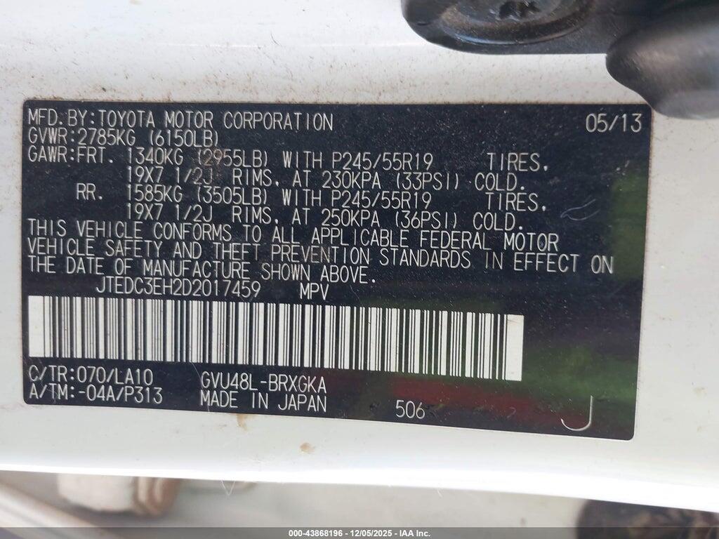 JTEDC3EH2D2017459 2013 TOYOTA HIGHLANDER HYBRID photo no. 9