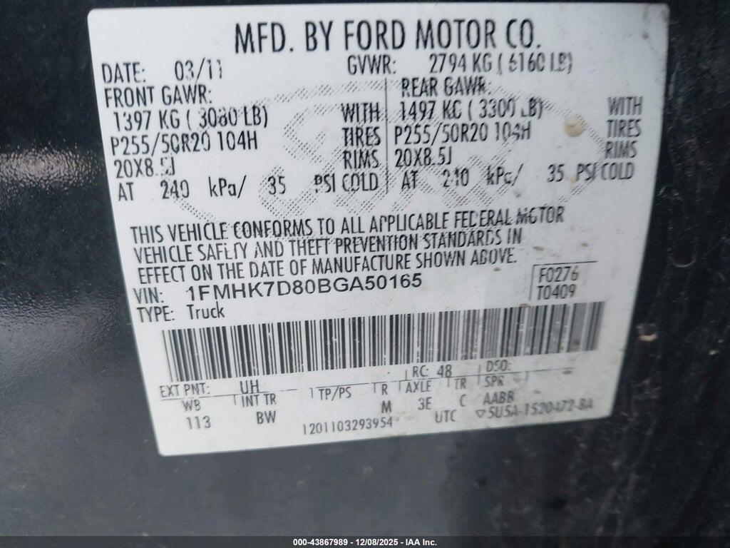 1FMHK7D80BGA50165 2011 FORD EXPLORER photo no. 9