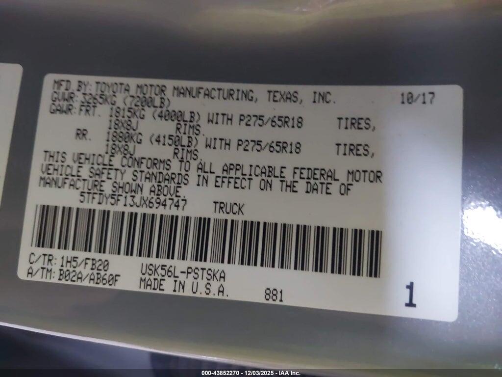 5TFDY5F13JX694747 2018 TOYOTA TUNDRA photo no. 9