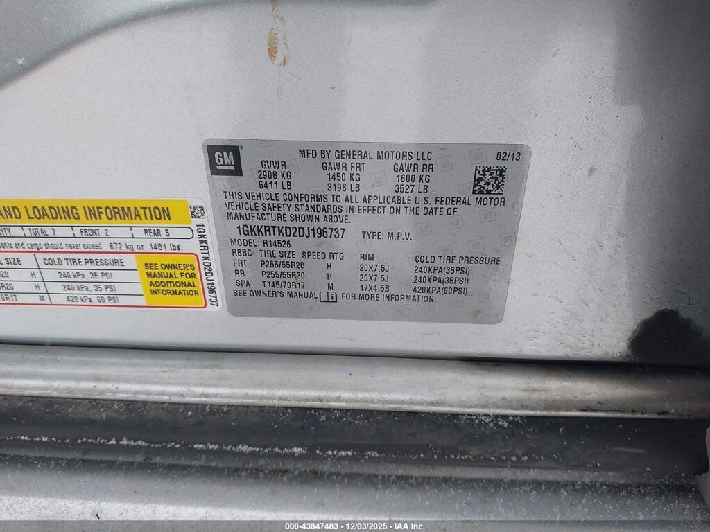 1GKKRTKD2DJ196737 2013 GMC ACADIA photo no. 9