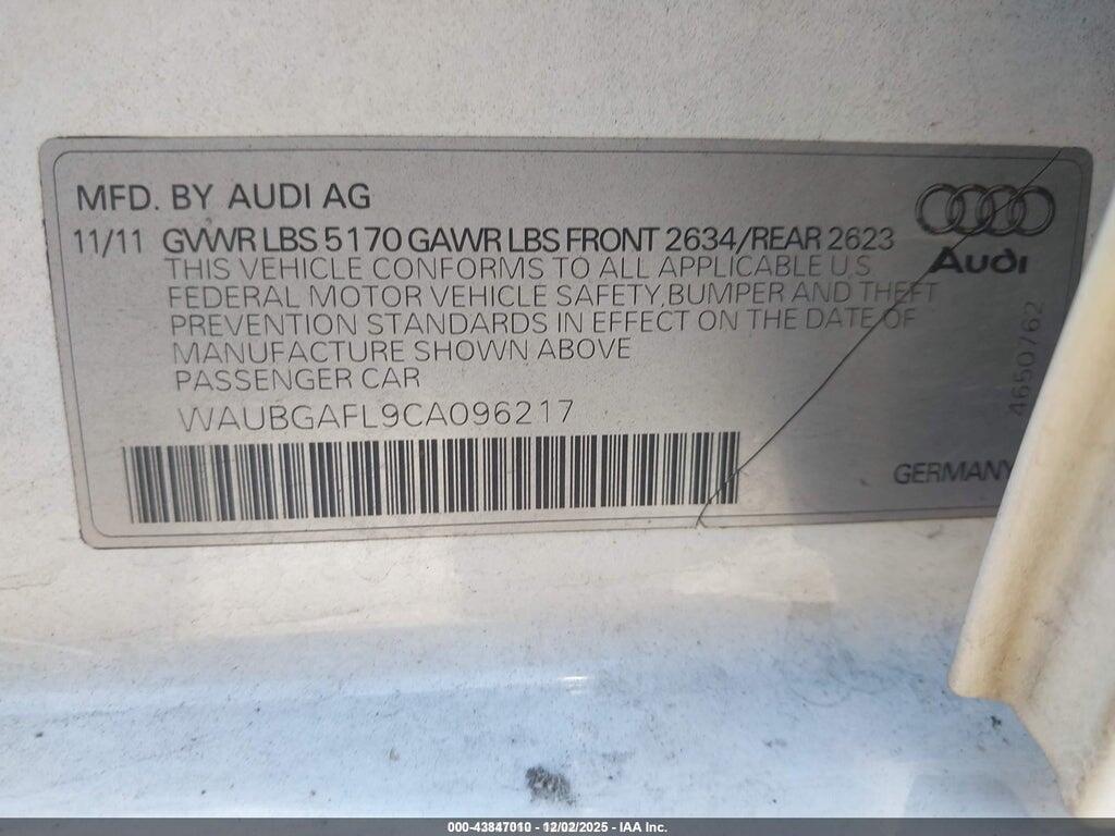 WAUBGAFL9CA096217 2012 AUDI S4 photo no. 9
