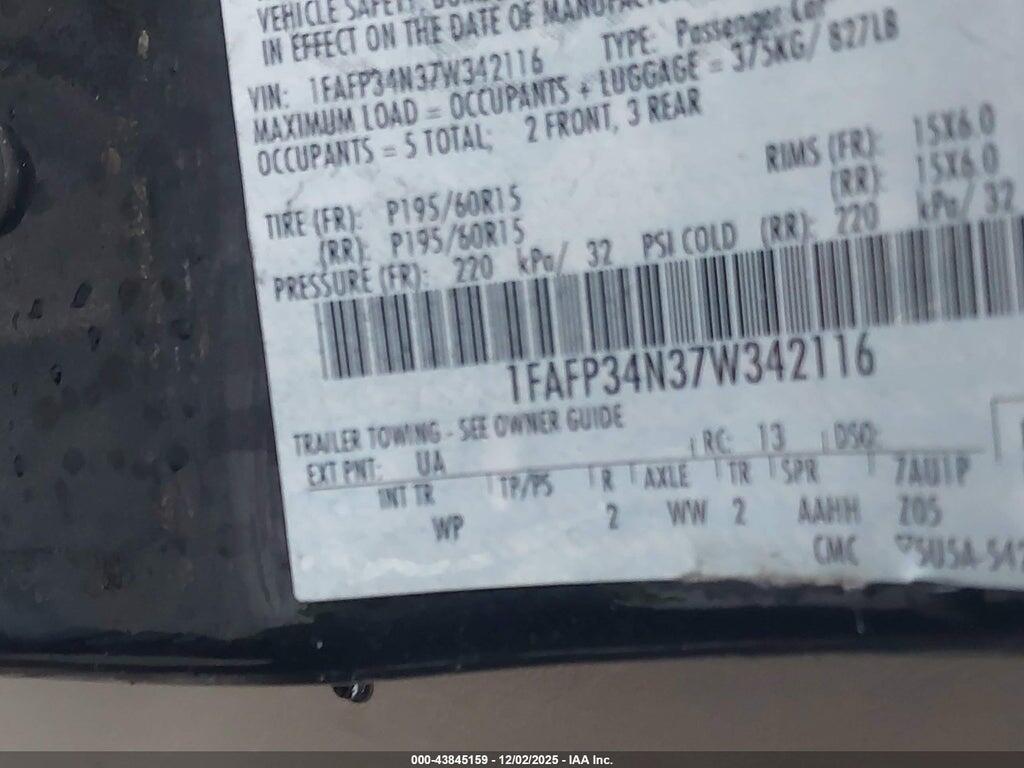 1FAFP34N37W342116 2007 FORD FOCUS photo no. 9