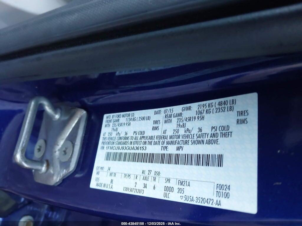 1FMCU9J93GUA36153 2016 FORD ESCAPE photo no. 9