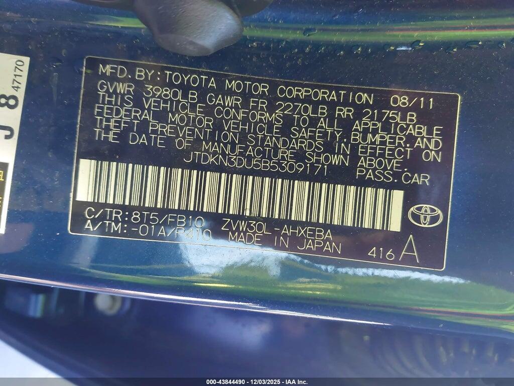 JTDKN3DU5B5309171 2011 TOYOTA PRIUS photo no. 9