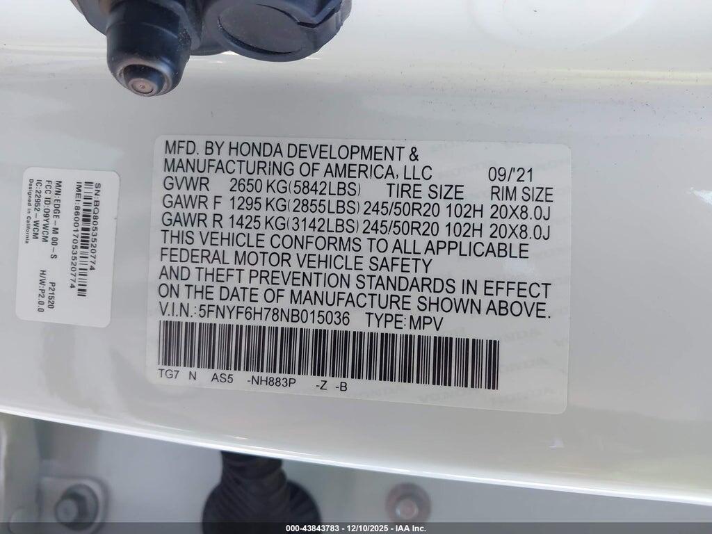 5FNYF6H78NB015036 2022 HONDA PILOT photo no. 9