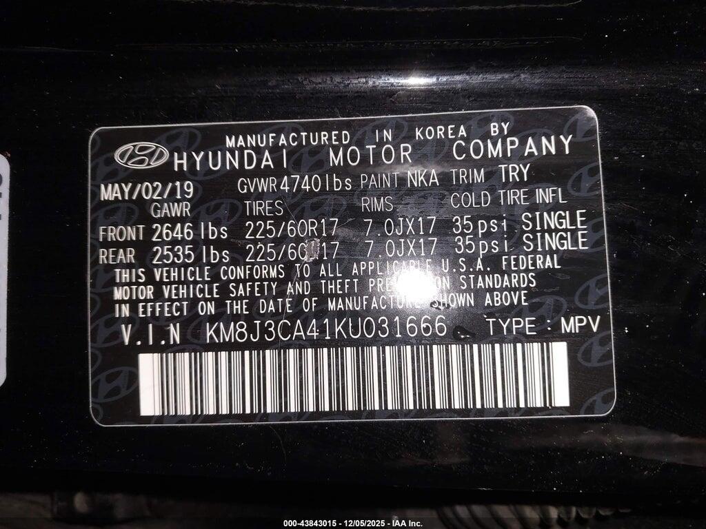 KM8J3CA41KU031666 2019 HYUNDAI TUCSON photo no. 9