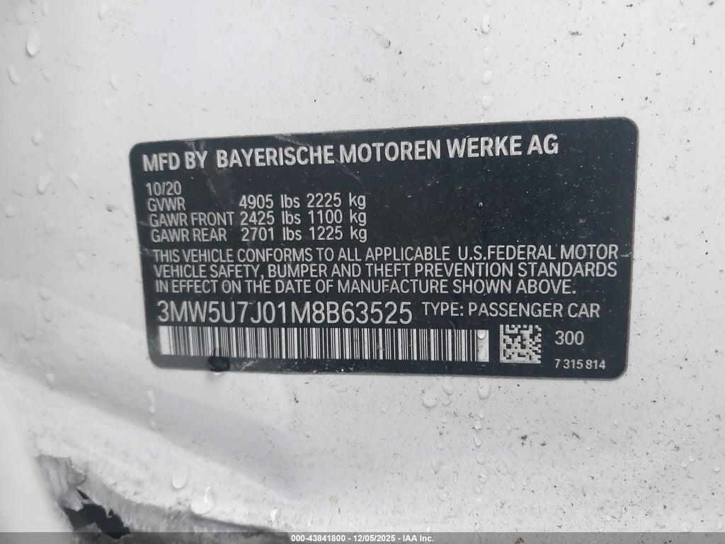 3MW5U7J01M8B63525 2021 BMW 3 SERIES photo no. 9
