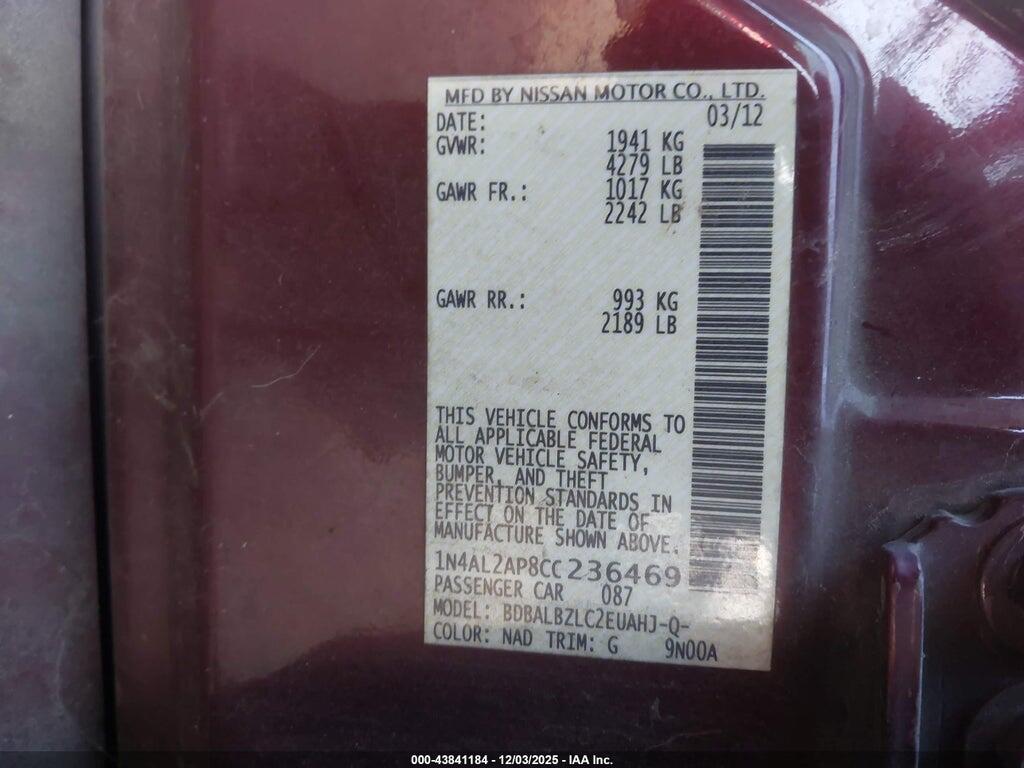 1N4AL2AP8CC236469 2012 NISSAN ALTIMA photo no. 9